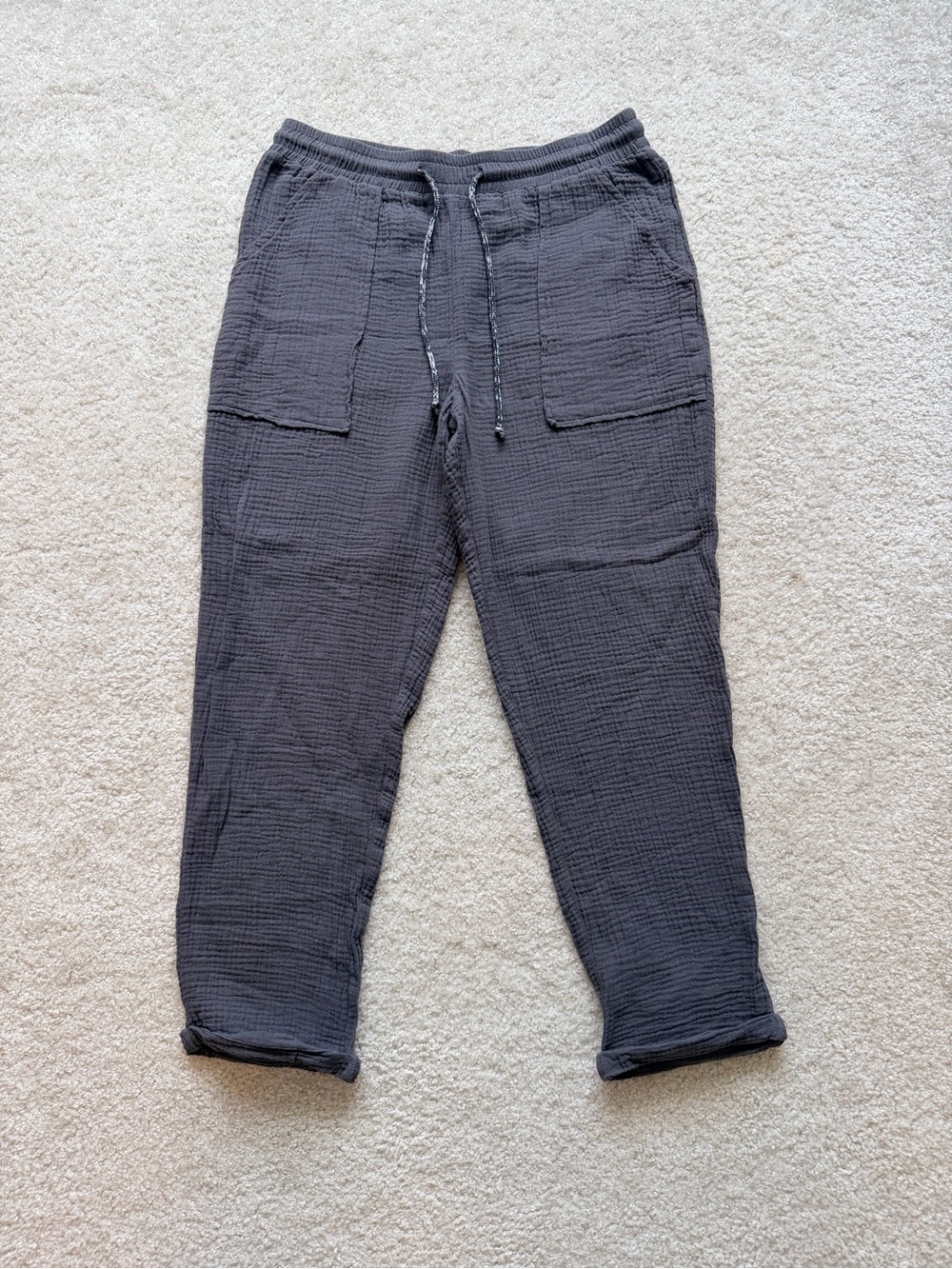 Jolt 100% Cotton Double Gauze Jogger Pants Gray Elastic Waist Cropped Size M